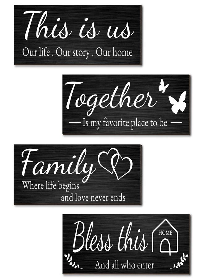 Joyhawk 4 Pieces Home Wall Decor Signs, THIS IS US/TOGETHER/BLESS THIS HOME/FAMILY Wall Decor, Rustic Wooden Farmhouse Signs, 4.7 x 13.8 Inch (Black) - Image 1